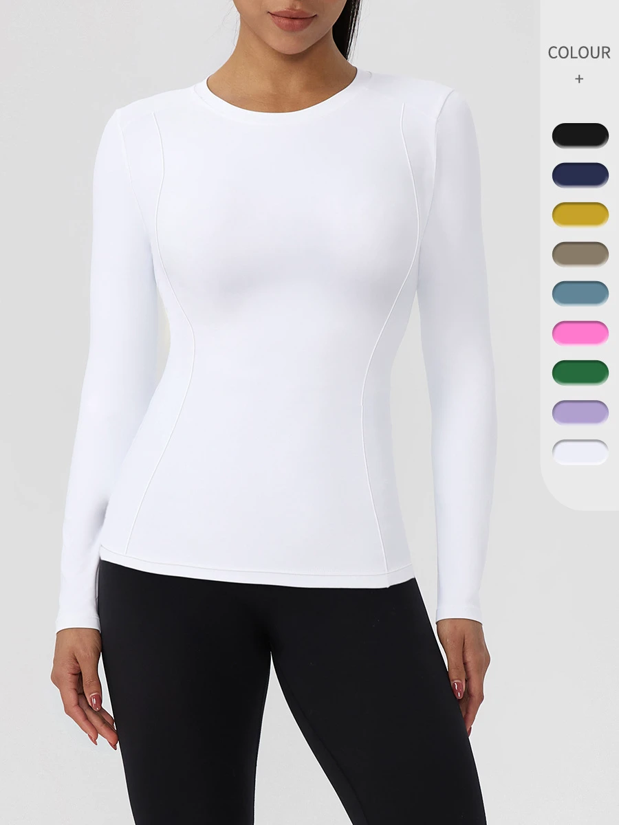 Autumn Yoga Long-Sleeved Regular Sports Top Four-Way Stretch Breathable Sweat-Wicking Crew Neck Quick-Drying Running Fitness