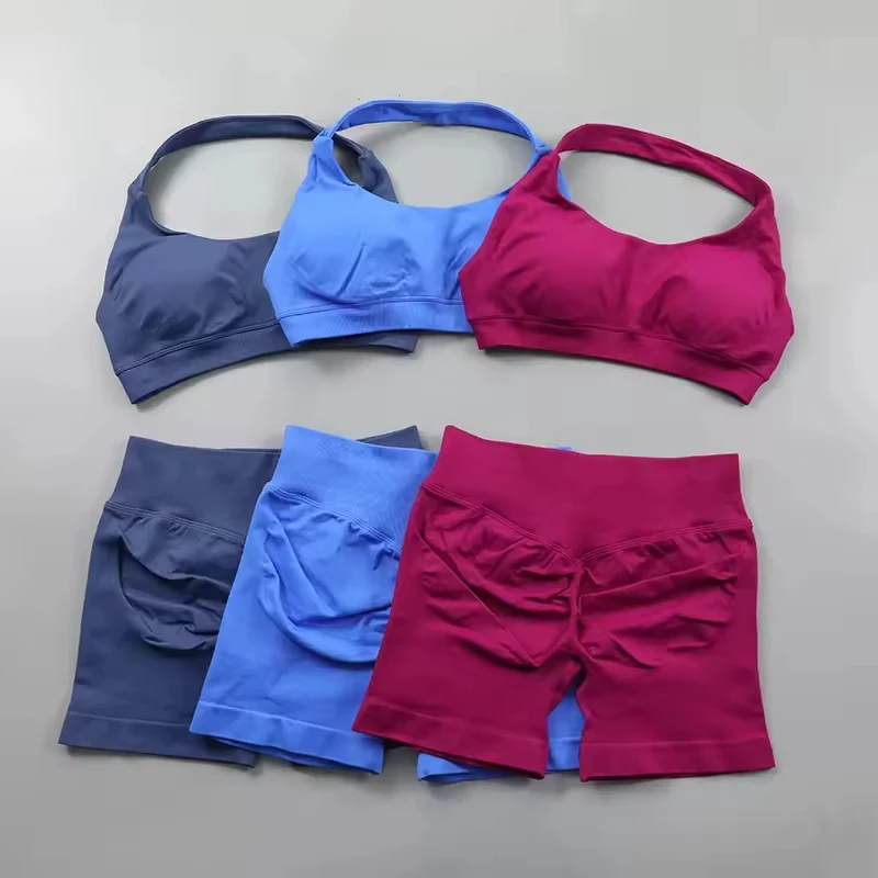Seamless Yoga Sets Workout Gym Suits Ribbed Crop Tank High Waist Shorts Outfits Fitness Running Women's Sets 2piece Set Women