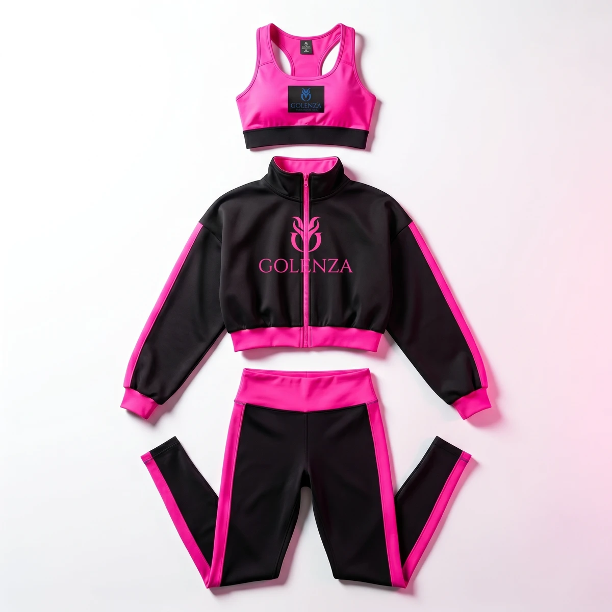 Women Polyester Fitted Fitness Apparel Track Suit Set Zip up Jacket Sports Bra Leggings Color Block Activewear