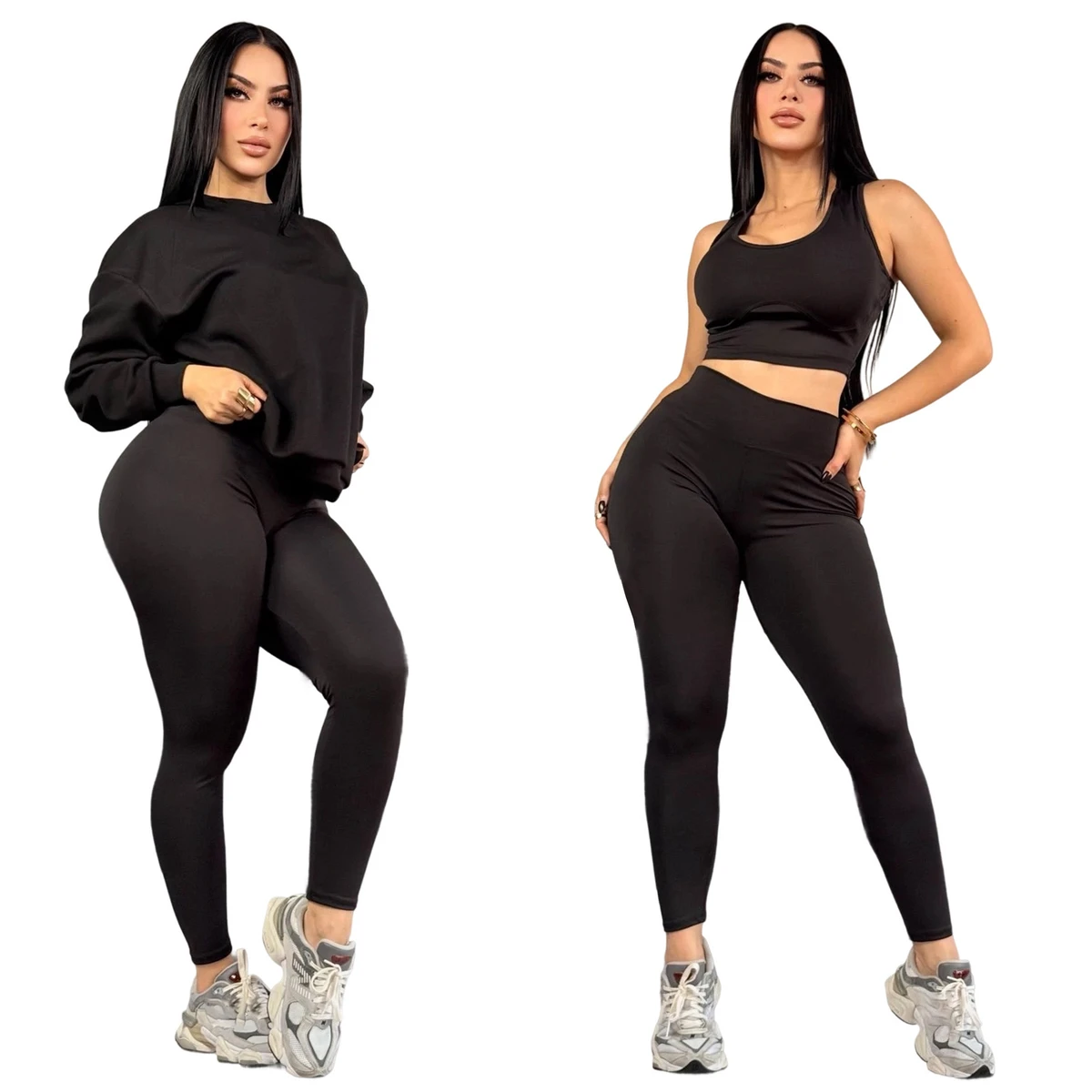 Cross-border Solid Color Anti-Wrinkle Full Length Yoga Fitness Clothing Three-Piece Set High Elastic Leisure Running Sports