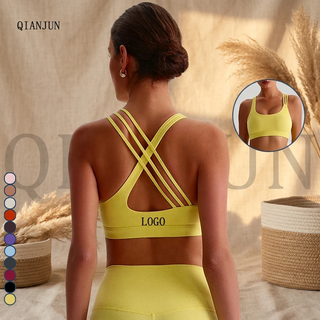 Wholesale Adjustable Shockproof Sports Bra Workout Custom Logo High Impact Ladies Pad Buckle Sports Bra CrissCross Sports Bra