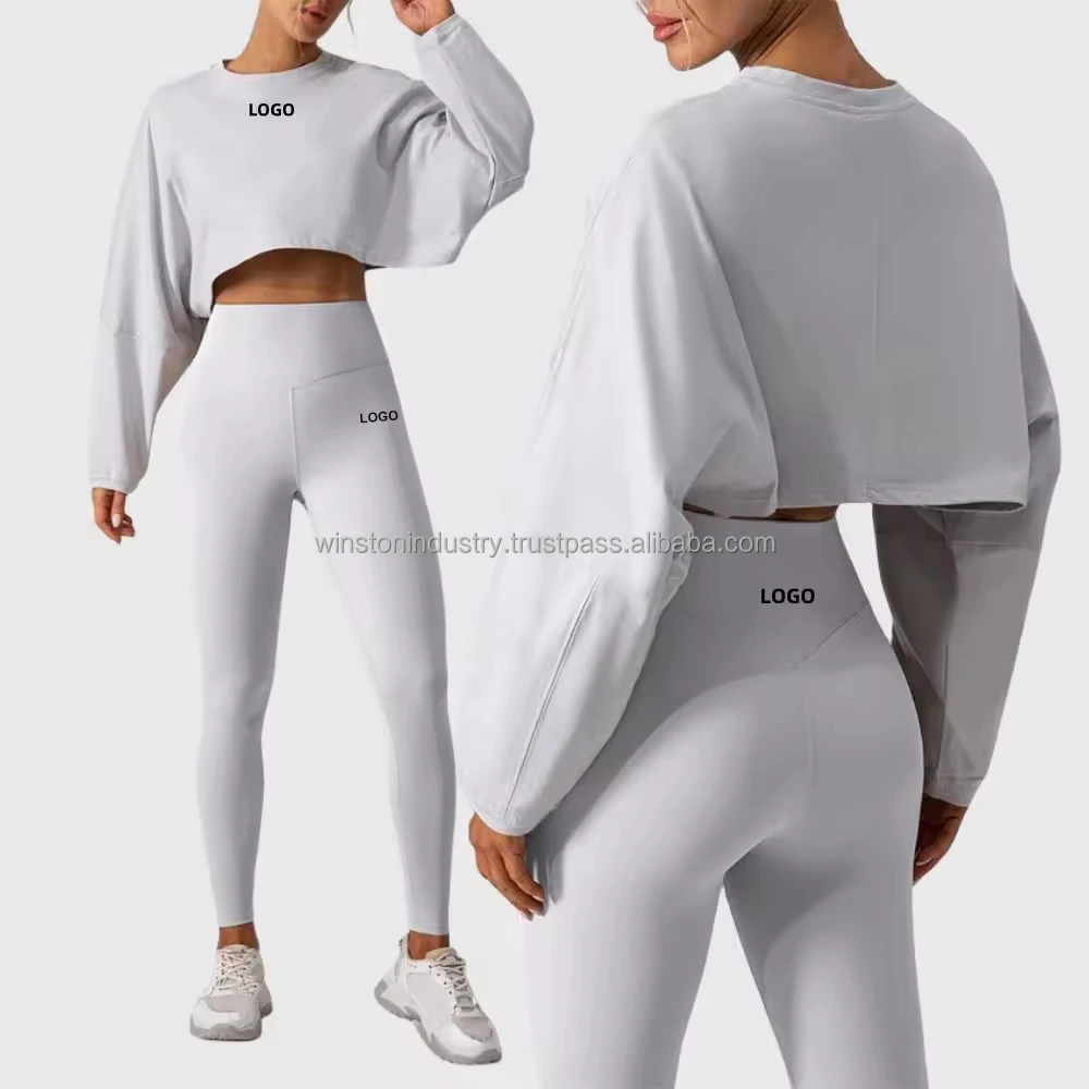 2025 Hot Sale Women's Gym Fitness Two-Piece Yoga Set Solid Pattern Yoga Legging with Mid Waist Logo for Workout