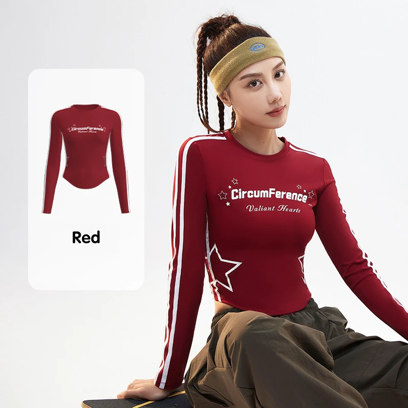 Women's Ribbon Printed Long Sleeve Yoga Tank Aist Defining Stretch Athletic Tank Top Round Neck Cloud Feel Sports T-shirt