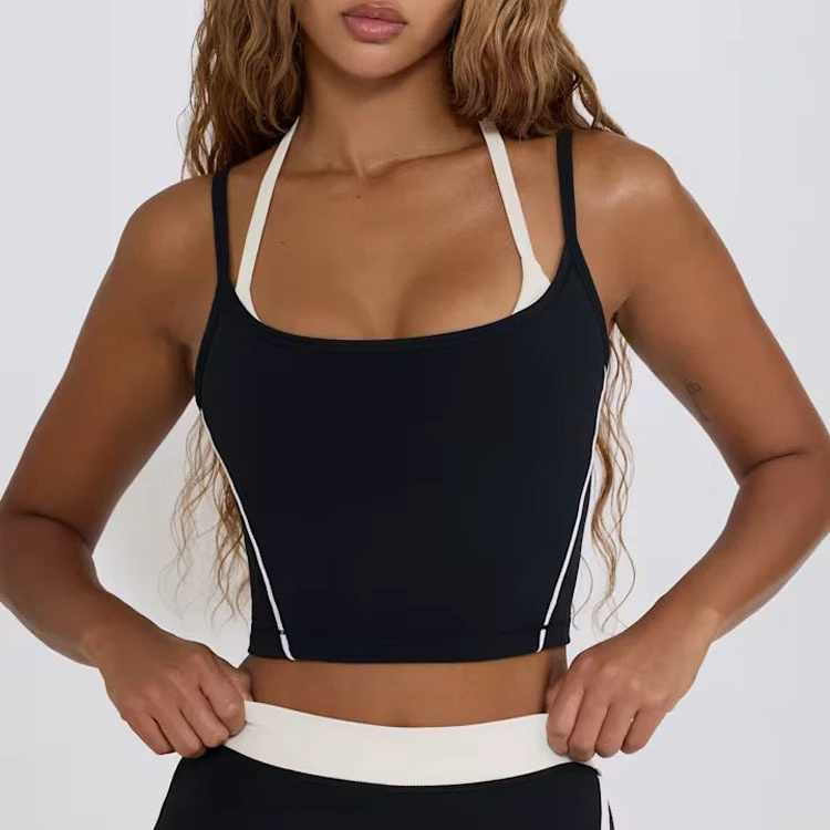 Women's Cropped Tank Top Adjustable Thin Spaghetti Straps Sexy Back Design Color Contrast Piping Breathable Yoga Sports Crop Top