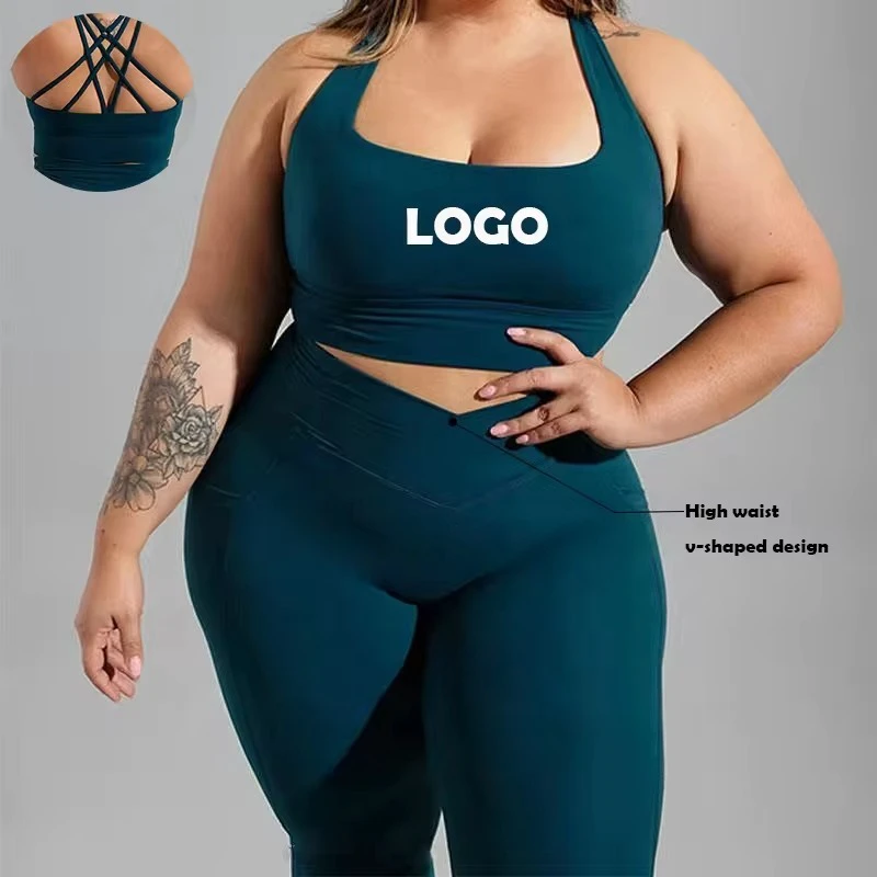 Custom LOGO 6XL Plus Size Women's Fitness Workout Sets Clothing High Waist Butt Lift Pants Elastic Scrunch Leggings with Pockets