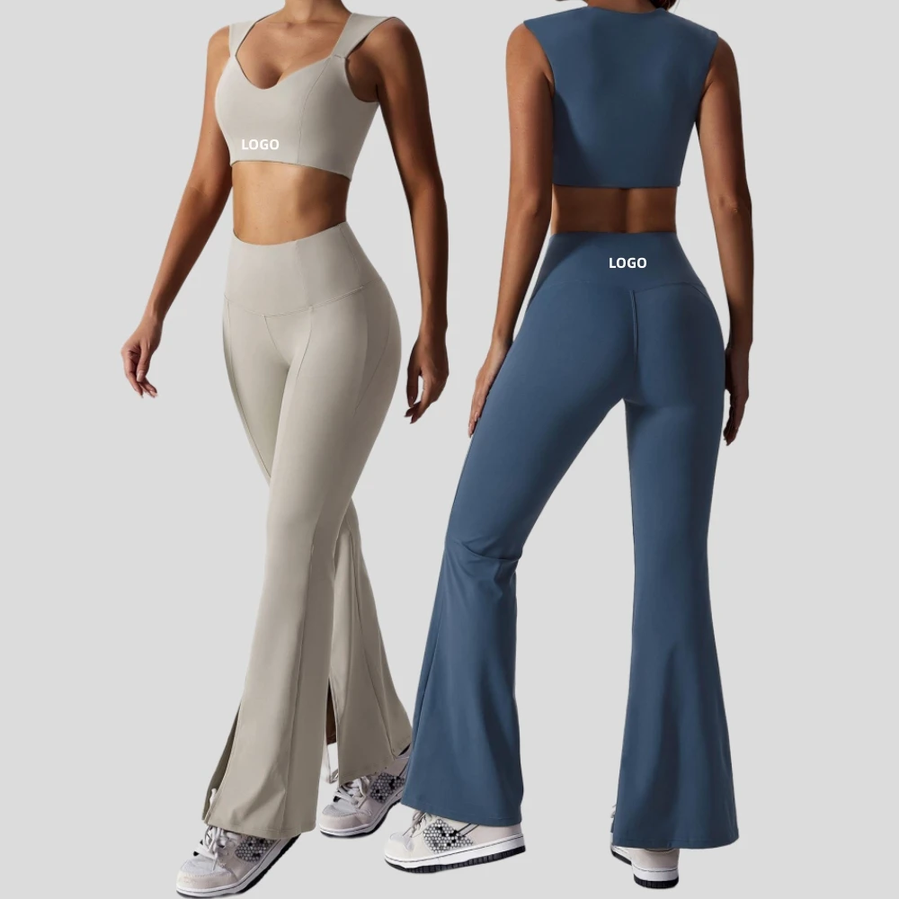 2024 Workout Push up Tank Top Flare Legging Sets for Women Two Pieces Naked Feeling Yoga Set Running Fitness Gym Sports Wear