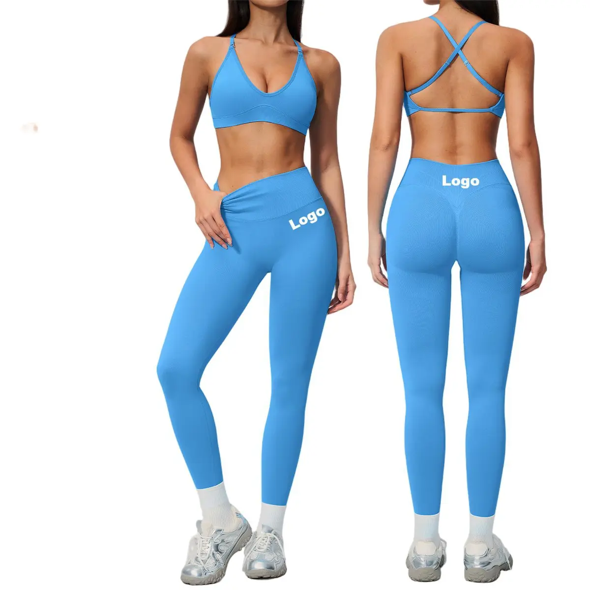 Custom Breathable Active Wear 2-Piece Suit Elastic Sport Bra Legging High Waist Athletic Workout Gym Fitness Yoga Set