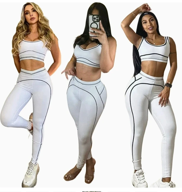 Summer Casual Fashion Sleeveless Sports Vest High Waist Belly Fitness Yoga Suit One Set Short Skinny Solid Worsted