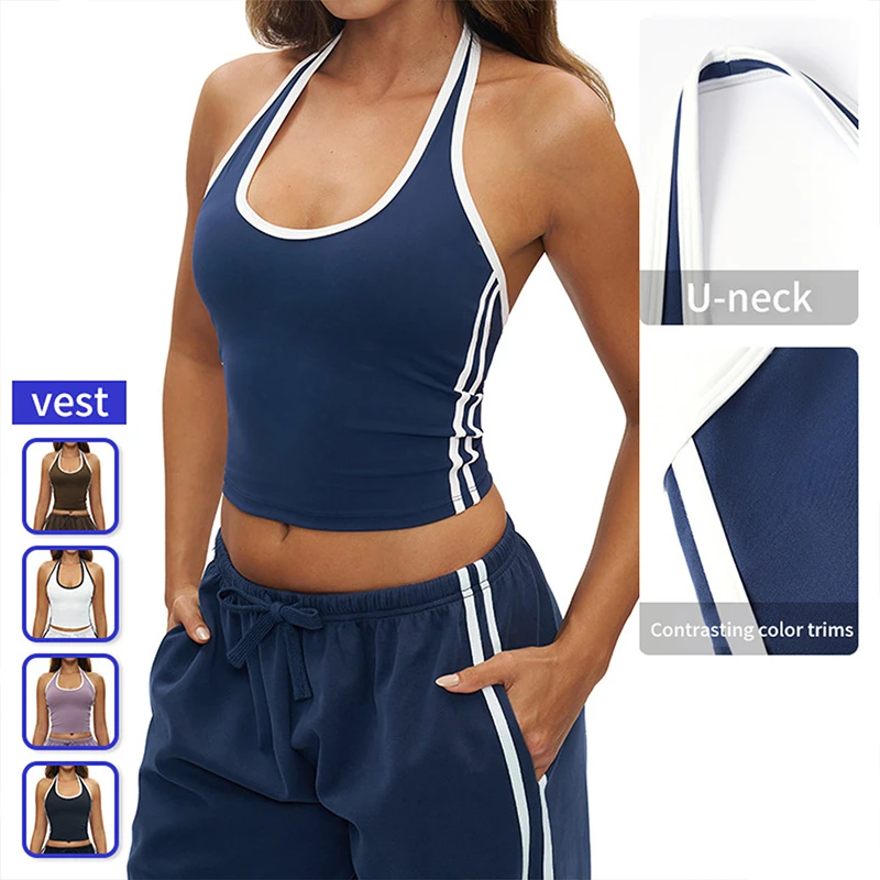 Customization Halter Neck Color Block Yoga Top Women's Lightweight Breathable Sports Tank For Fitness Outdoor Features