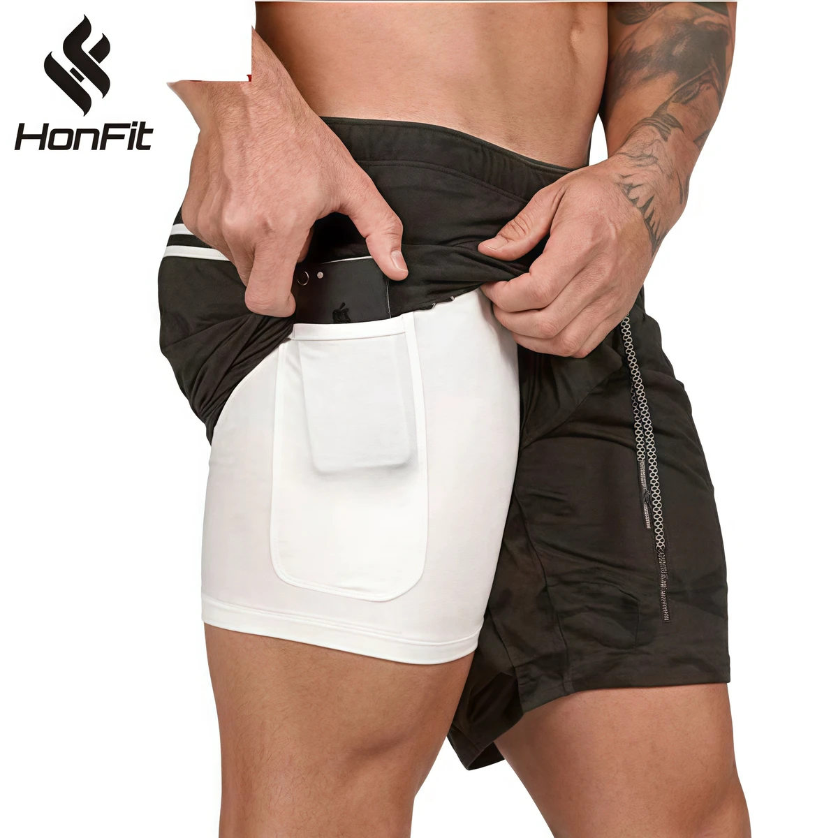 Summer Workout Athletic Shorts For Men Spandex / Polyester Solid Casual Sports Shorts Elastic Waist 2 In 1 Gym Men's Shorts