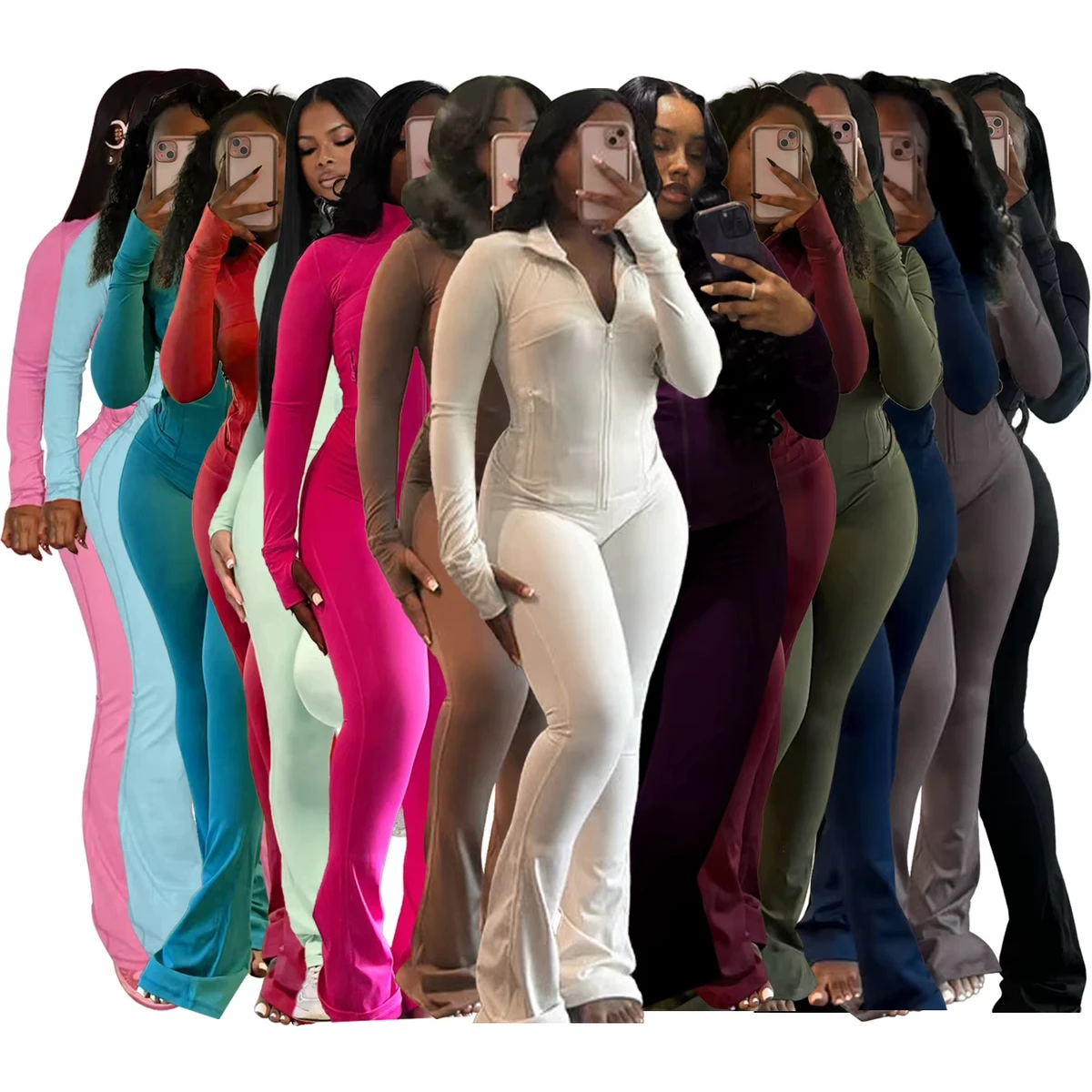 2025 Jogging Wear Zipper Womens 2 Piece Yoga Tracksuit Set Long Sleeve Zipper Tops With Bell Sweatpants Sets