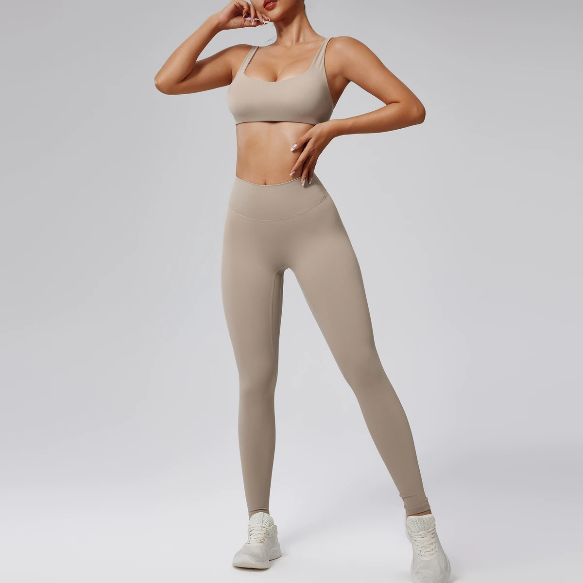 Mid Waist Seamless Solid Yoga Set Women 2 Piece Workout Outfit Sports Bra Leggings Breathable Quick Dry Lightweight Active