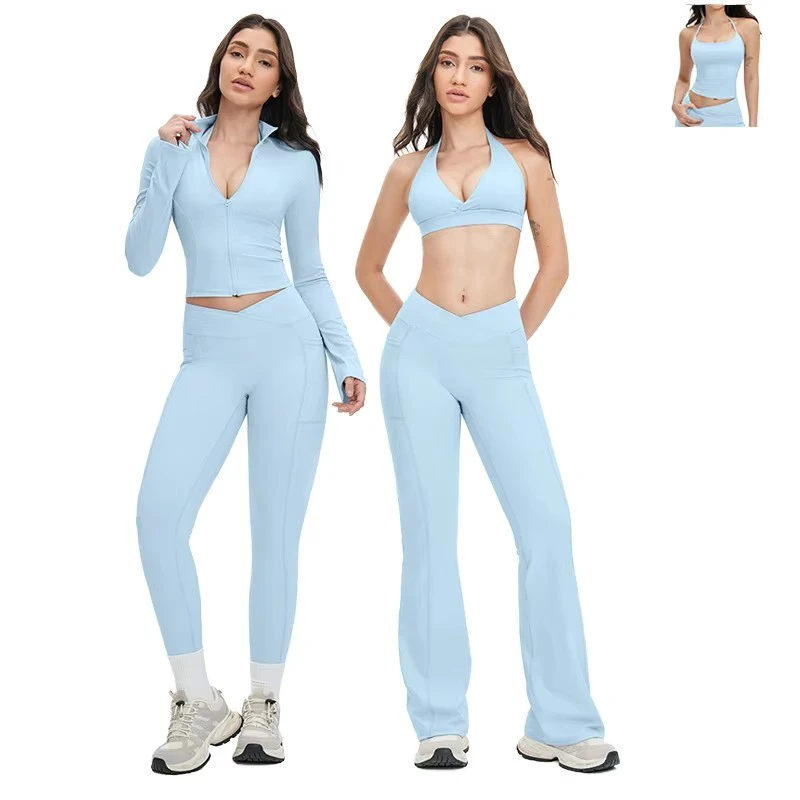 High Stretch Breathable 6-Piece Yoga Set with Stitched Details Crop Top & Pants