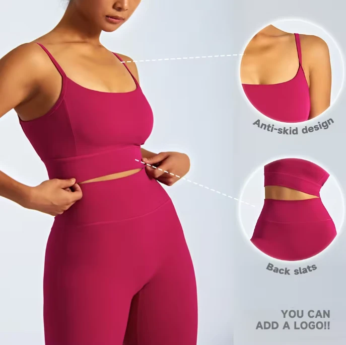 Custom Four-Way Stretch High Support Nylon Spandex Gym Bra Thin Strap Yoga Top for Fitness Running Print Style Sportswear Set