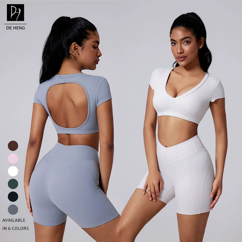 New Customized Seamless Four-Way Stretch Breathable Quick Dry Spandex/Nylon Gym Yoga Fitness Short Sleeve Women's Sports Bra
