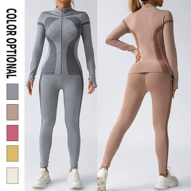 New Women's Two-Piece Activewear Set Gym Zipper Jacket Women Sports Fitness Top Yoga Leggings Push up Fitness Sets for Women