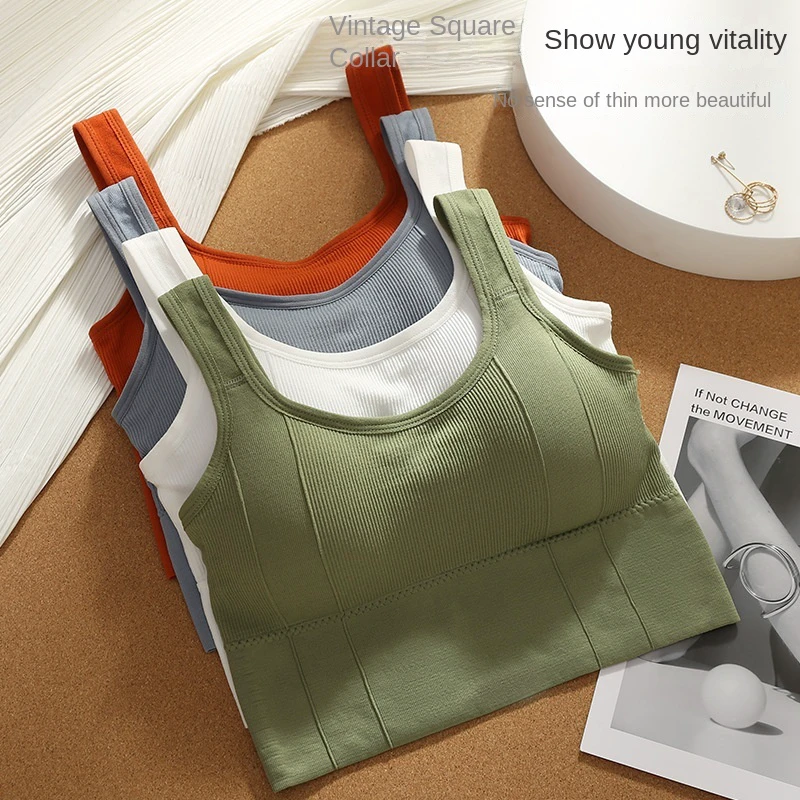 Beautiful Girls' Korean-Style High Support Adjustable I-Shaped Chest Pad Breathable Gym Spandex Wrapped Back Tube-Shaped V-neck