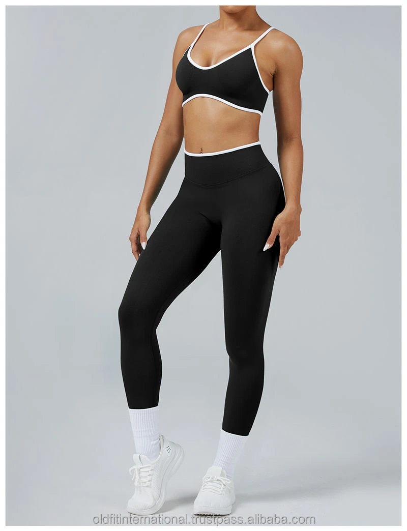 Seamless Beauty Back Yoga Quickly Dry Sport Sets White Line Trim Women Gym Wide Waist Run Fitness 4pieces Yoga Suit for Women