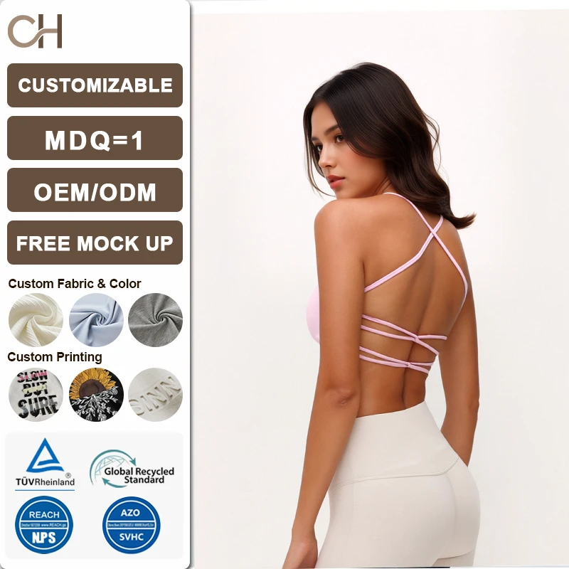 Women's Halter Neck Sports Bra Thin Straps Removable Padded Cross Back Hollow Out Yoga Tank Tops for Workout Fitness