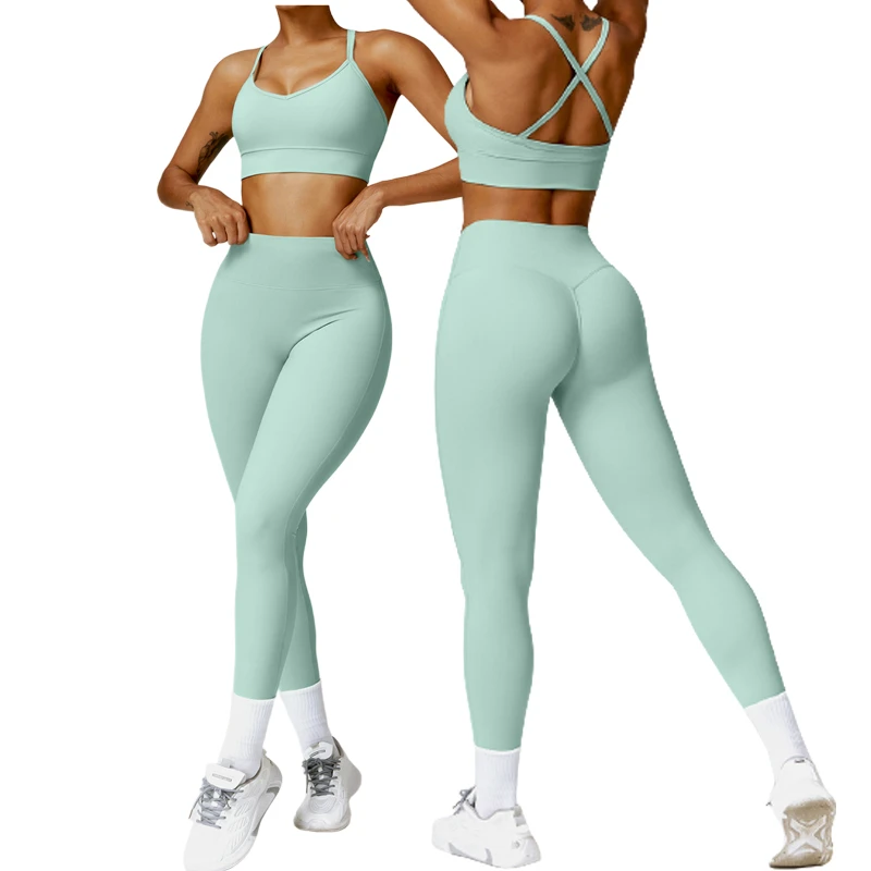 Women's Yoga Set 2-Piece Athletic Leggings Sports Bra Sleeveless Eco-Friendly Breathable Spandex/Polyester Full Length Front Mid