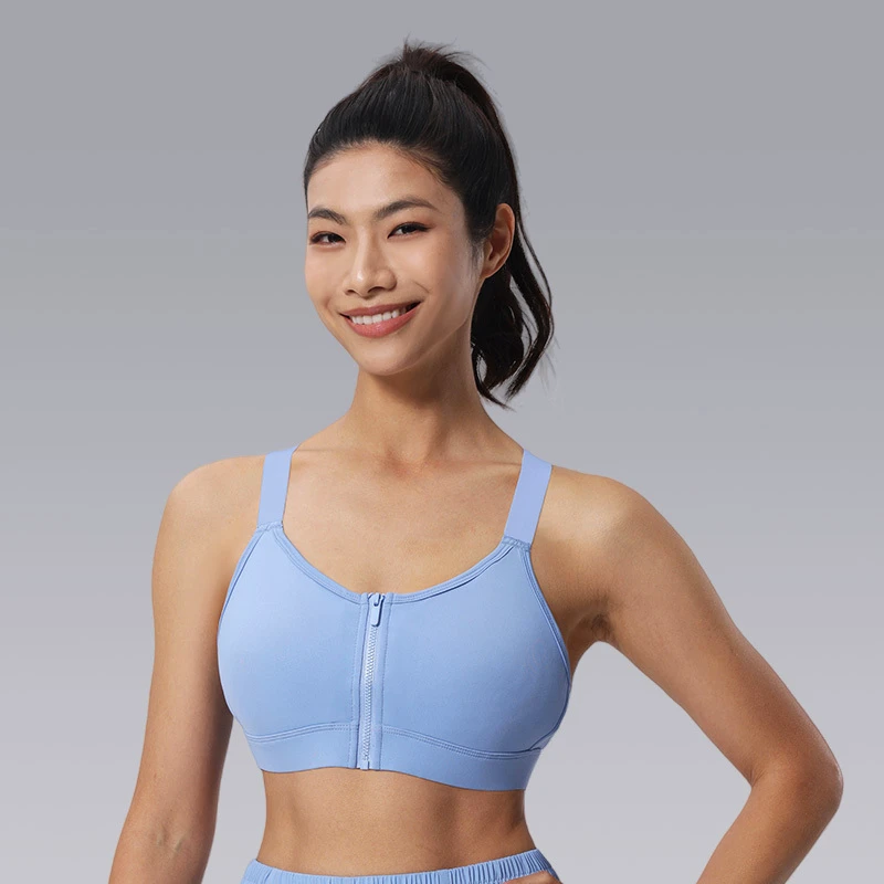 High Strength Nylon Spandex Gym Sport Bra High-Impact Slim Fit Zipper Yoga Bra With Breathable Push-Up Feature Running Adults