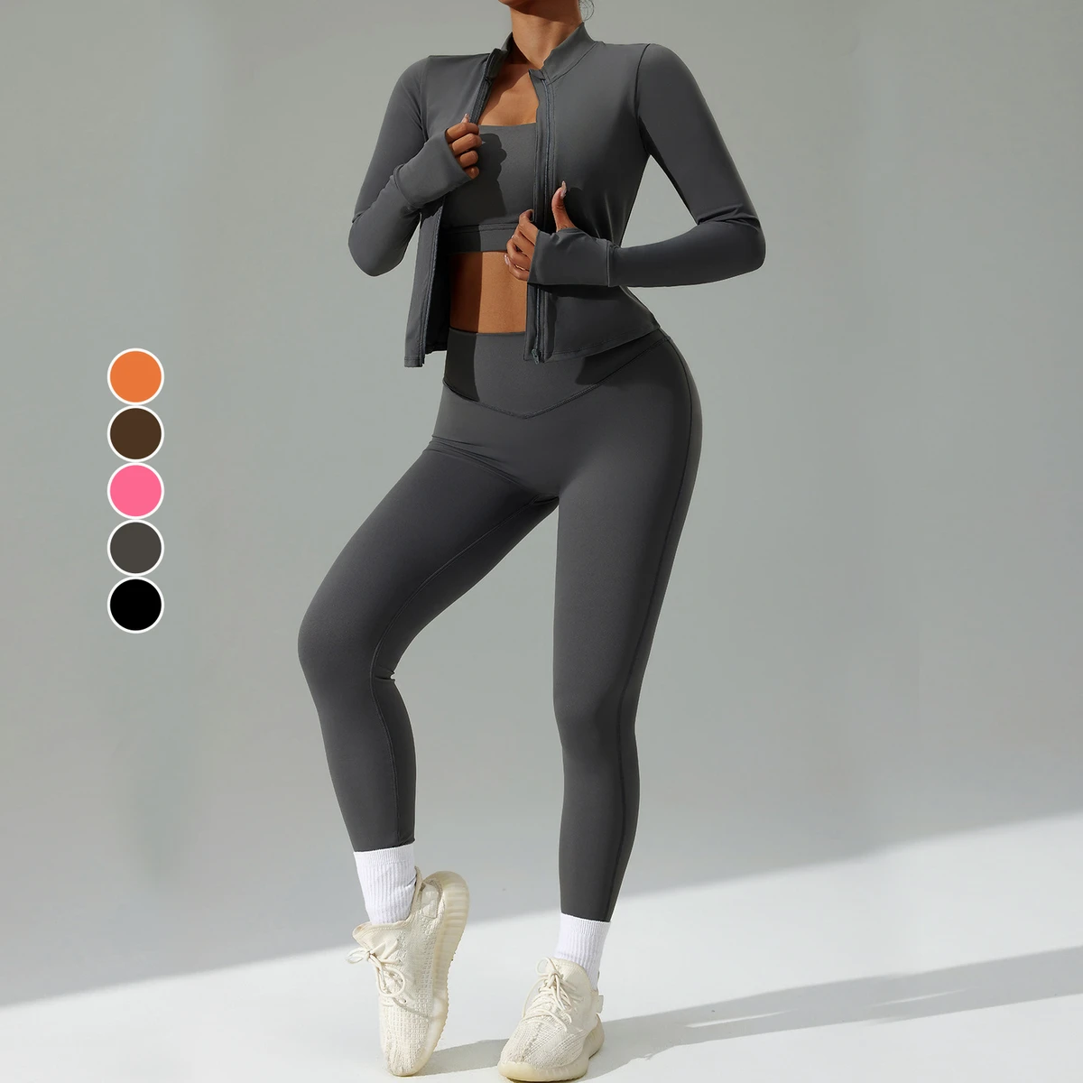 New Style Tight Fittingcardigan Quick Drying Women'syoga Clothing Sets Running Sportswear Sets Three Piece Fitness Clothing Sets