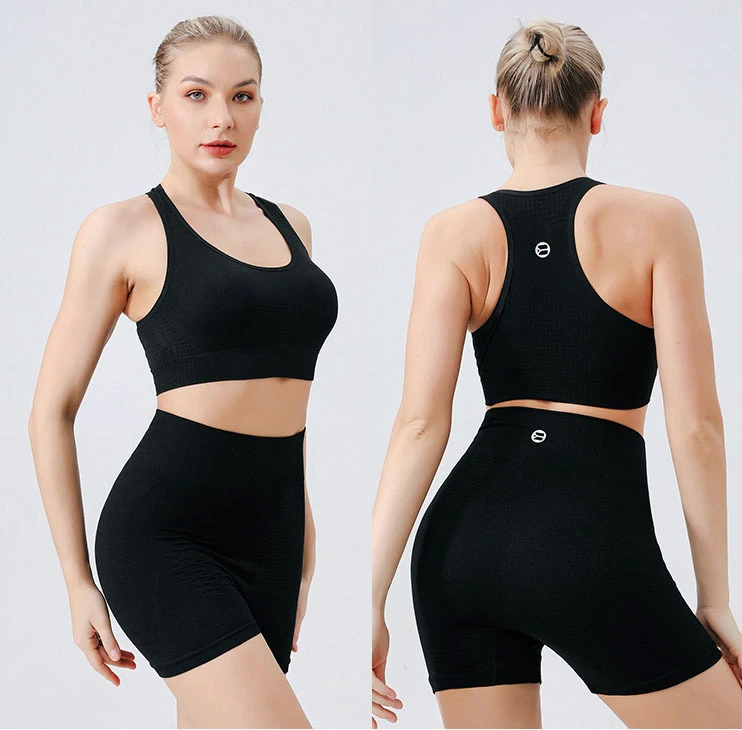 Women's Camouflage Seamless Yoga 2-Piece Set Outdoor Quick-drying High Waist Shorts & Push-up Sports Vest with Chest Pads