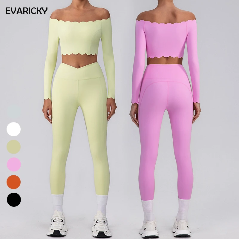 EVARICKY New Activewear Women Gym Suit Detachable Chest Pads Bra Long Sleeve Shirts High Waist Leggings Fitness Sets For Ladies