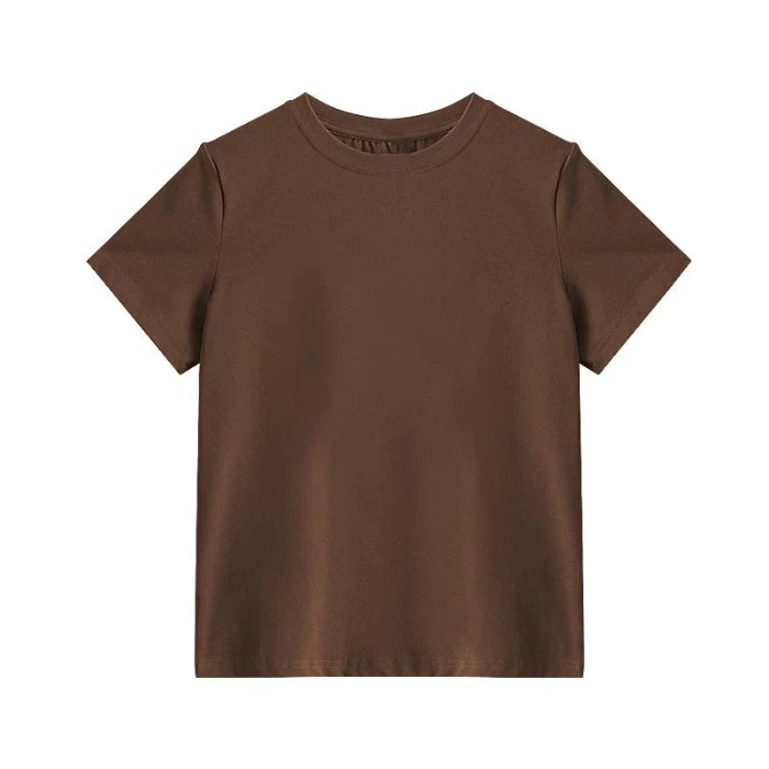Women's 220gsm Cotton Spandex T-Shirt round Neck Short Sleeve Breathable Solid Pattern Elasticity Slim Fit for Summer