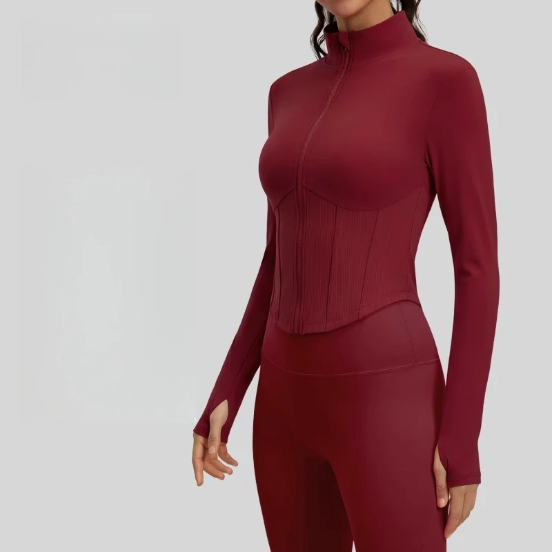 Breathable Women's Yoga Sports Coat for Spring Autumn Stand Collar Long Sleeve Tight-fitting Pilates Fitness Clothing