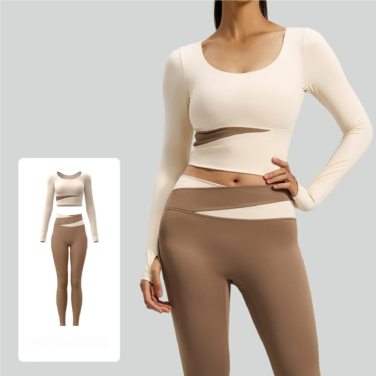 Naked Tight High Elastic Slim Sports Running Fitness 2-Piece Set Women's Color-matching Yoga Suit Spandex/Polyester