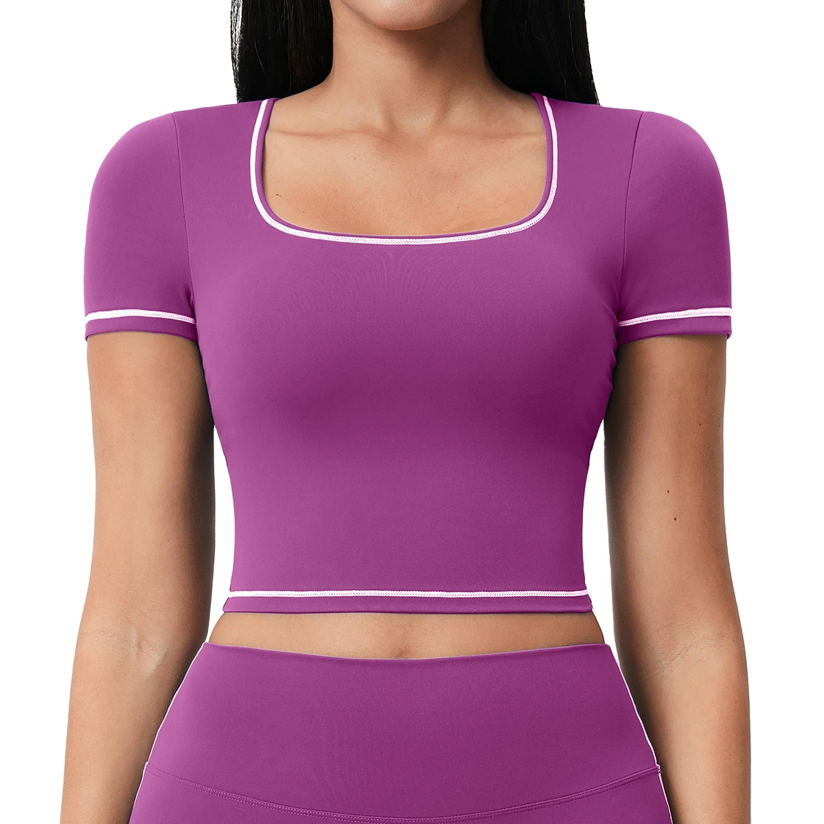Solid Spaghetti Strap Seamless Quick Dry Spandex/Nylon Short-sleeved Yoga Suit Women's Summer Pilates Fitness Tight Sports