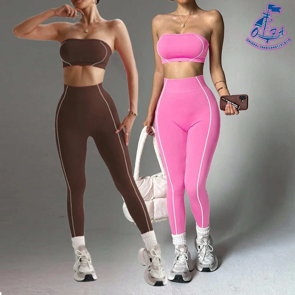 JINLIN Women Color Blocking Tummy Control Backless Sports Bra High Waist Push up Scrunch Butt Lady Pant 2 Pieces Yoga Set