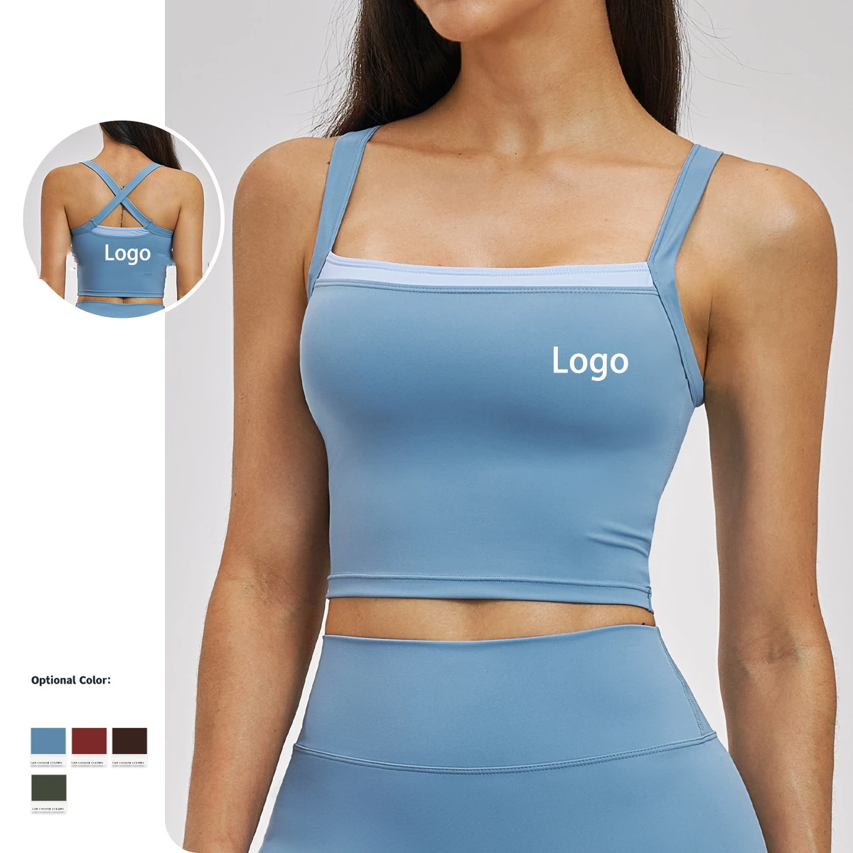 Wholesale Contrast Color Square Collar Yoga tank Top Y2k Stylish Cross Back Fitness Running Yoga Wear Pilates Women's Sports Bra