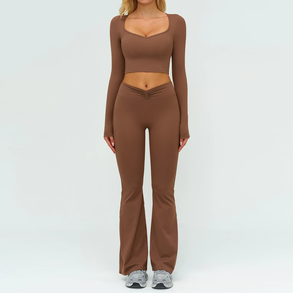 YanRuo A Set Of Long-sleeved Outdoor Sports Trousers And Women's Fitness Wear