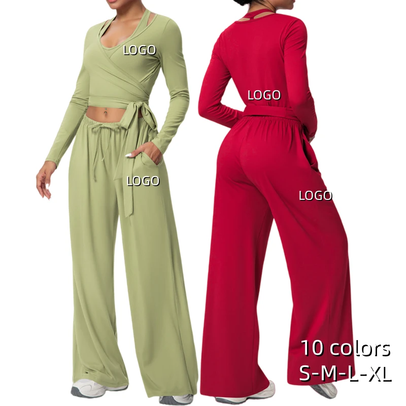 New Brushed Casual Solid Quick Drying Breathable Yoga Suit Laces Drawstrings Sports Outdoor Training Running Fitness Three Piece
