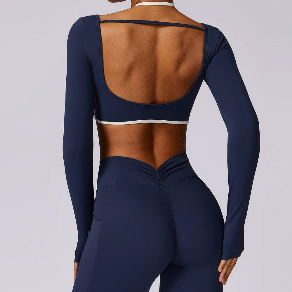 Personalized Women Yoga Sports Crop Tops Workout Shirts Breathable Quick Dry Sweat-Wicking Long Sleeve Regular Fit Athletic