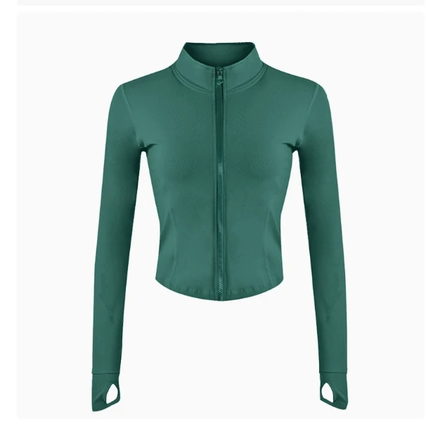 Cross Border Women's Compression Fitness Sports Tops Running Breathable Quick Drying Spandex/Nylon Long Sleeved Yoga Zipper