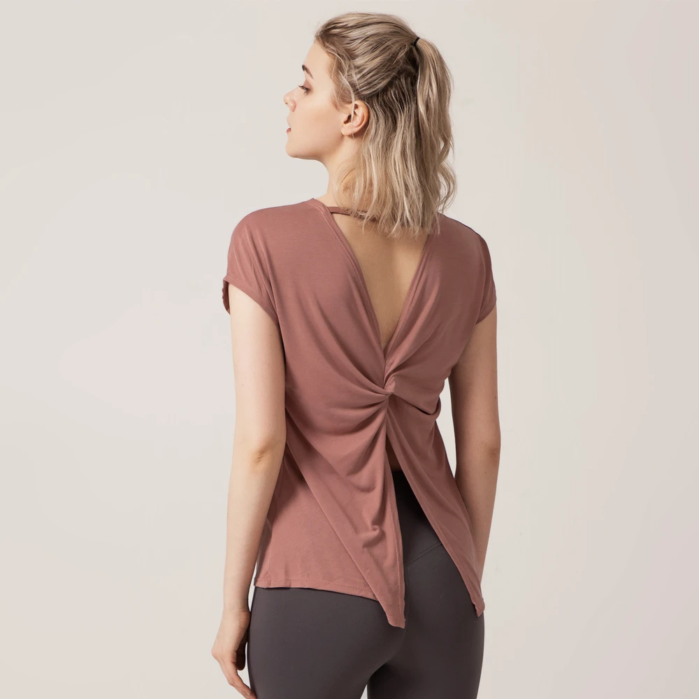 Monel Fabric Workout Training Compression Loose Fitness Top Gym Women Yoga Sport Short Sleeve T Shirt Smock