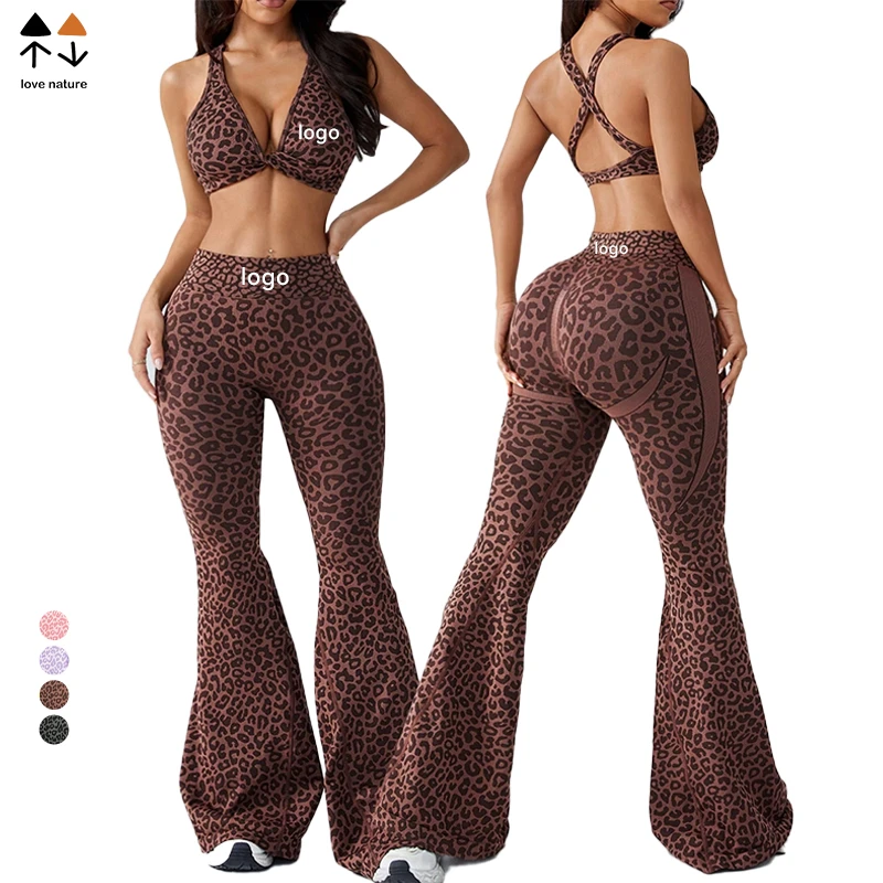 Love Nature Quick-Drying Fitness Wear Popular European-American Style Yoga Jumpsuit Leopard Print Pattern Yoga Sets