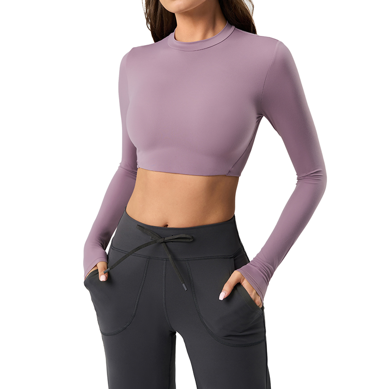Womens Long Sleeve Shirts Workout Durable Yoga Athletic Tops Anti-Bacterial Spandex/Nylon Skinny Tee