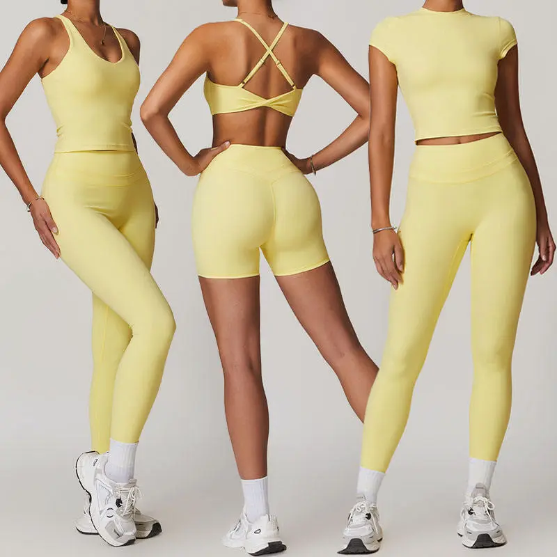 Custom Private Label 2024 New Design Breathable Quick Dry Women Yoga Set Fitness Active Running High Elastic 5 Pieces Sports Set