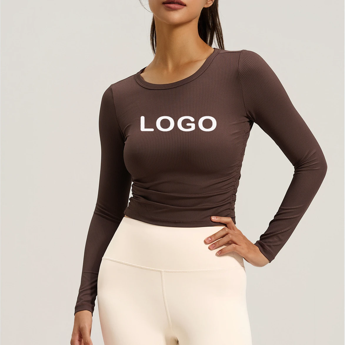 New Slim Fit Spandex Sports Long Sleeve T Shirts Customized LOGO Round Neck Fitness Yoga Wear Breathable Women's T-shirts