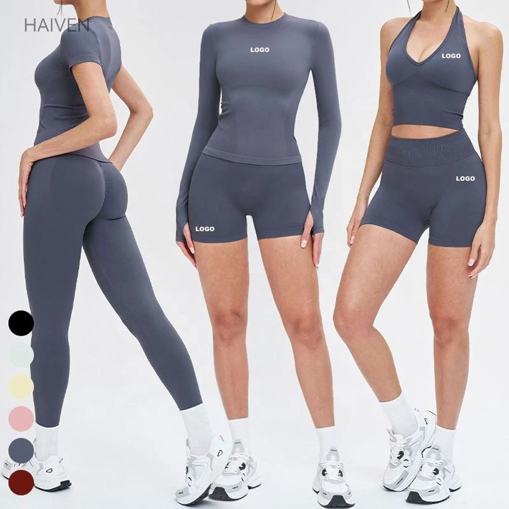 Seamless T shirt Sportswear Round Neck Comfortable Fitness Wear Outdoor Running Gym Clothes Women Yoga Pants Sports Tops Gym Set