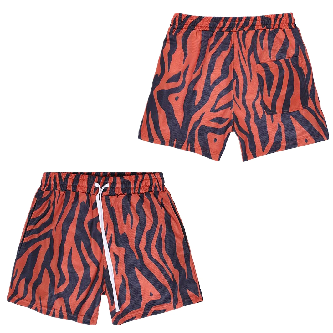 Men's High Street Tiger Pattern Mesh Shorts Casual Elastic Mid Drawstring Pockets Beach Breathable Sublimation Summer Sports
