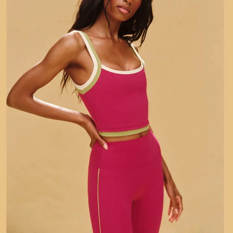 Custom Label Y2K Style Women Leisure Wear Contrast Binding Fixed Straps Vest Sleeveless Scoop Neckline Workout Yoga Tank Tops