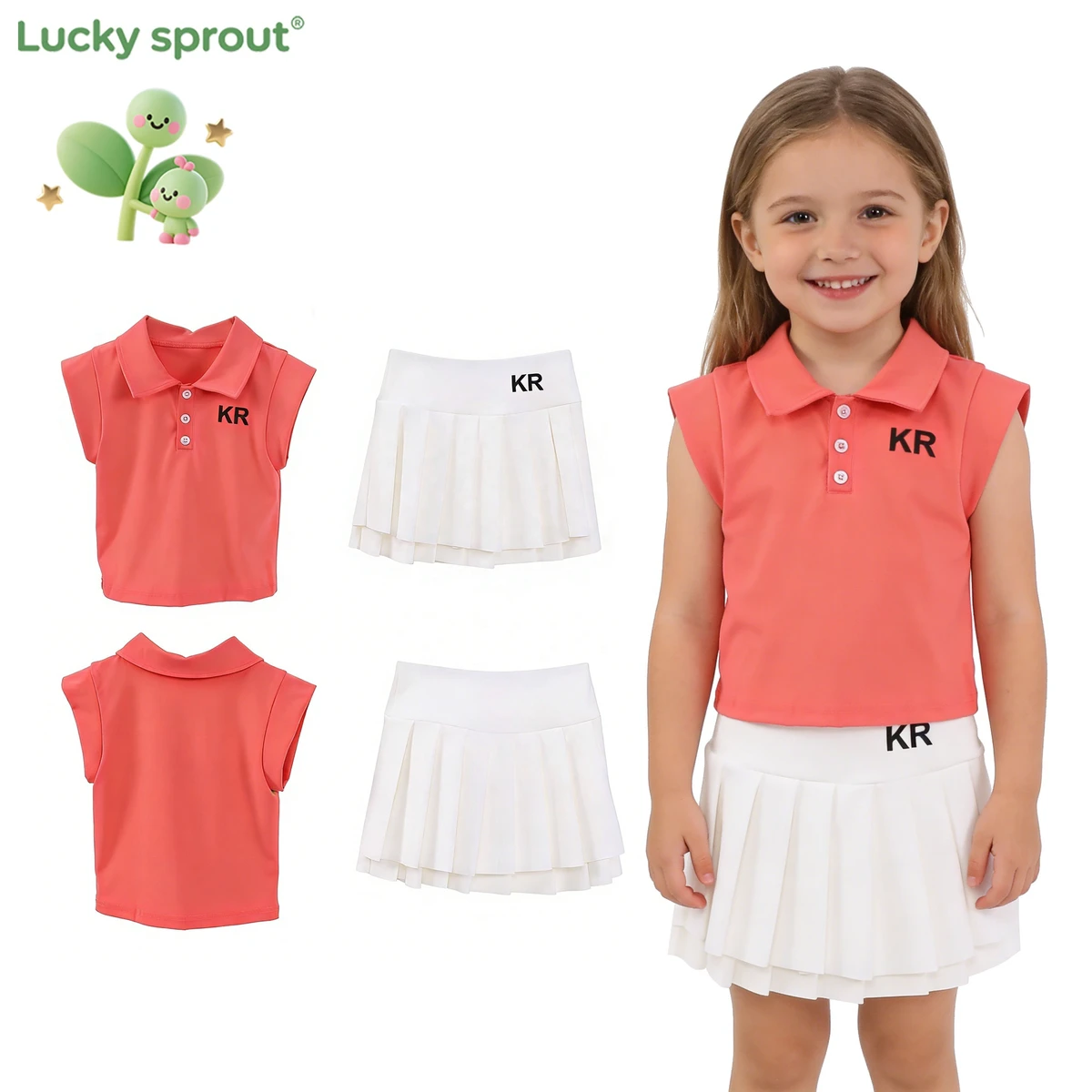 2026 Personalized Baby Girl Tennis Sets Kids Athletic Girls Sleeveless Polo Top Tennis Skirt Suits Summer Matching Outfit