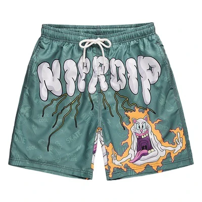 Excellent Quality Mens 100%Polyester Printed Casual Athletic Breathable Oversized Knee Length Elastic Waist Sport Board Shorts