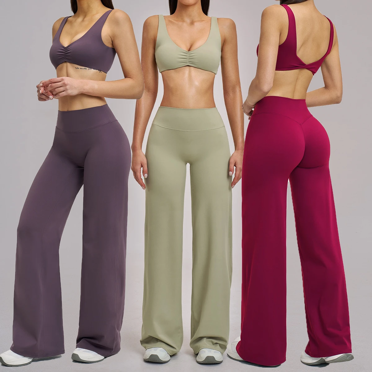 Women'S Long Sleeve Fitted Yoga Top High Waist Leggings Set Seamless Moisture Wicking Stretch Activewear