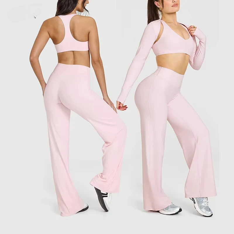 DK25063 Most Popular Skin-friendly Sports Fitness Yoga Three-piece Set Breathable Seamless Yoga Set